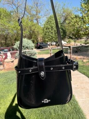Coach Black Leather Shoulder Bag with Silver Hardware
